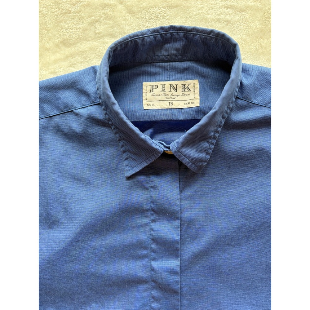 Vintage Thomas Pink Blue Cotton Hidden Placket Button Down Mens 16 Excellent